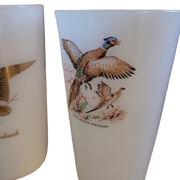 Federal Milk Glass Tumblers Wild Game Set of 3 Mallard Duck Glasses Vintage - Picture 9 of 9